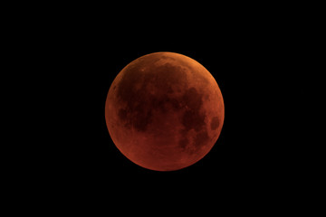 The Blood Moon on eclipse day 2018,in full of shadow version, taken with large newtonian telescope in black background.