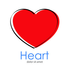 Logotipo abstracto con texto Heart con corazón lineal en negro y relleno en rojo