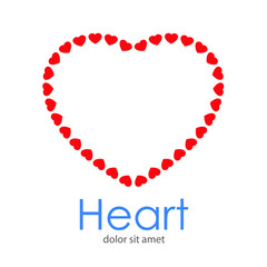 Logotipo abstracto con texto Heart con corazones formando el borde de un corazón en color rojo