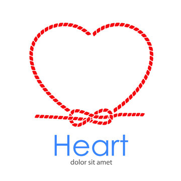 Logotipo abstracto con texto Heart con corazón hecho con cuerda en color rojo