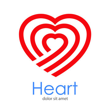 Logotipo abstracto con texto Heart con corazón lineal concéntrico en color rojo
