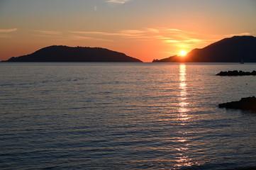 Fototapeta premium sunset in the Gulf of La Spezia, Liguria, Italy
