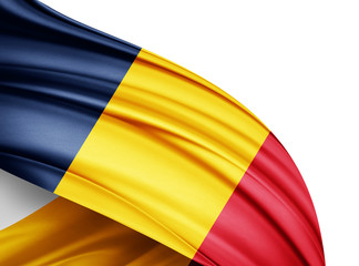 Chad flag of silk with copyspace for your text or images and white background-3D illustration