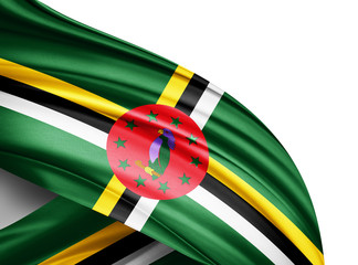 Dominica flag of silk with copyspace for your text or images and white background-3D illustration