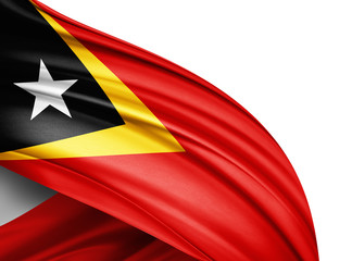 East Timor flag of silk with copyspace for your text or images and white background -3D illustration