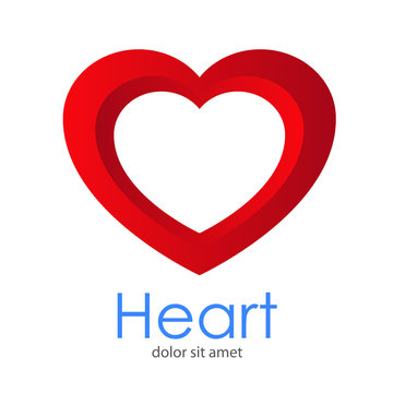 Logotipo abstracto con texto Heart con corazón con espacio negativo en gradiente rojo