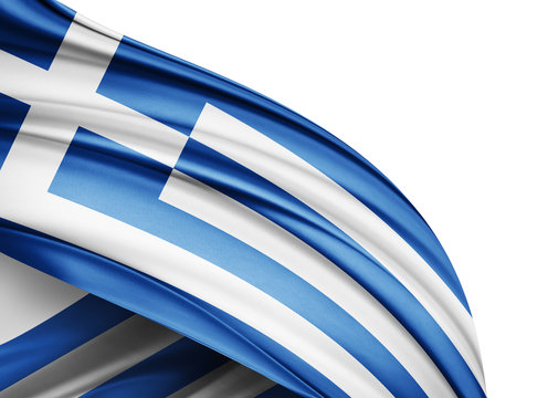 Greece flag of silk with copyspace for your text or images and white background-3D illustration