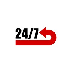 Open hours icon or logo, 24 7 sign