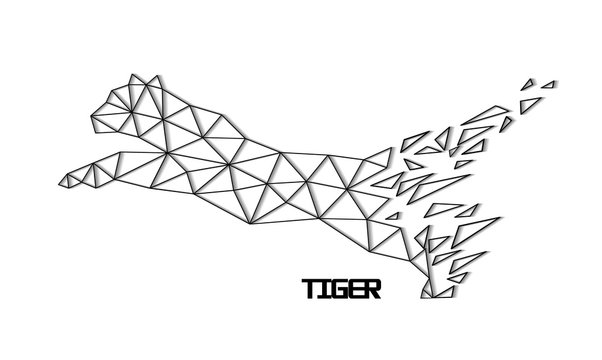 Jumping tiger abstract form from polygons.