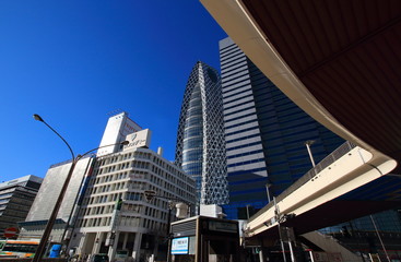 Naklejka premium A view of skyscrapers in front of Shinjuku Station ( West Exit) in Tokyo 新宿駅西口前の高層ビル群の風景