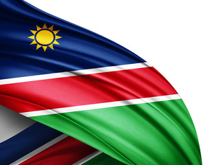Obraz premium Namibia flag of silk with copyspace for your text or images and white background -3D illustration