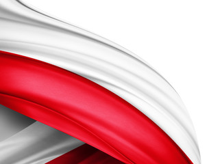 Poland flag of silk with copyspace for your text or images and white background-3D illustration