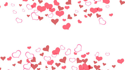 Red hearts of confetti are falling. A sample of wallpaper design, textiles, packaging, printing, holiday invitation for Valentine's Day. Light background. Red on White fond Vector.
