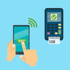 Pos terminal confirms the payment using a smartphone