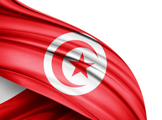 Tunisia flag of silk with copyspace for your text or images and white background-3D illustration