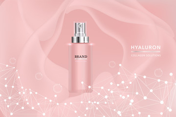 Beauty product, pink cosmetic container with advertising background ready to use, luxury skin care ad, illustration vector.	