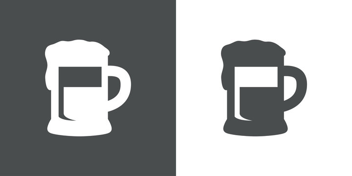 Icono plano con silueta de jarra de cerveza en gris y blanco