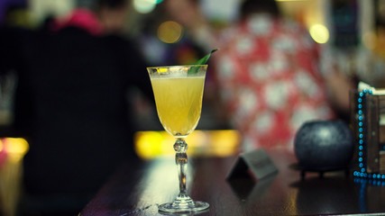 Nice cocktail in the bar, party, yellow