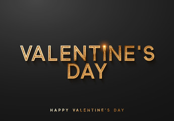 Obraz premium Valentines day. Sale banner, poster, logo golden color on dark background. Bright glitters gold font text