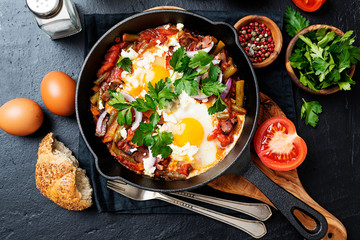 Shakshuka, Fried Eggs in Tomato Sauce for breakfast.
