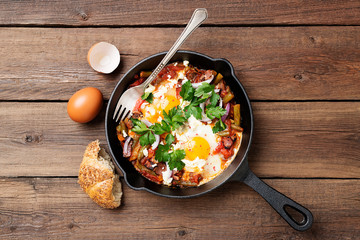 Shakshuka, Fried Eggs in Tomato Sauce for breakfast.