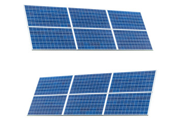 Two Blue Solar panel isolated on white background. Solar panels pattern for sustainable energy. Renewable solar energy. Alternative energy.