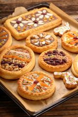 Mazurek traditional polish easter cake on wooden background