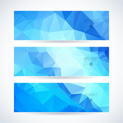 Vector blue ice design template set of banner, header for website with triangle geometric background