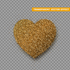 Valentines Day heart isolated, transparent vector effect background. Festive decorations bright glitter placer. Holiday love decor illustration. Beautiful design element