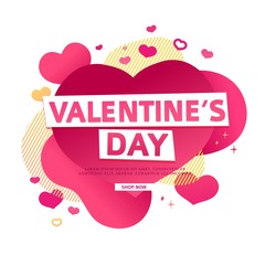 Template design banner for Valentine's day offer. Geometric abstract shape background with decor heart and elements for Happy Valentine's day sale. Romantic promotion card and flyer. Vector.