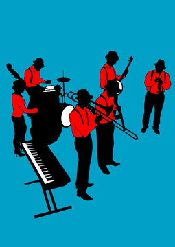 Music man whit brass band on white background