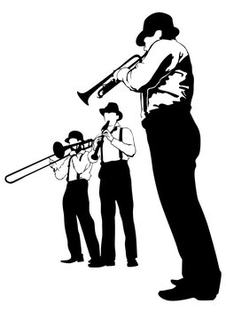 Music man whit brass band on white background