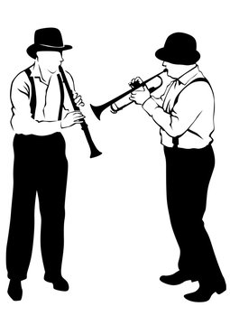 Music man whit brass band on white background