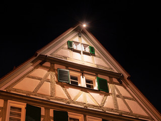South German old Architecture Style at Night which reflect frame timbered old build style 