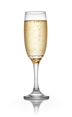 single glass of champagne isolated on white background