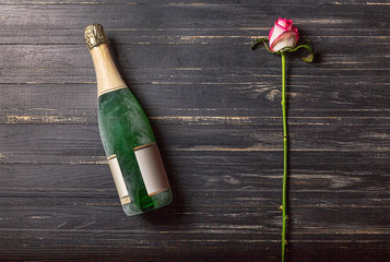 Valentine's Day, rose, glass, champagne, love, valentine, red,