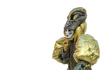 Person in carnival mask at white background