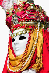 Person in carnival mask at white background