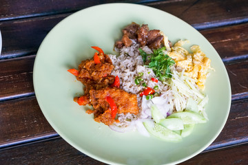 Rice Seasoned with Shrimp Paste, and Fried Fish curry.