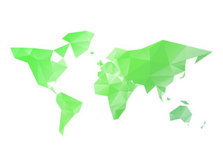 Low poly map of World in shades of green. Vector illustration