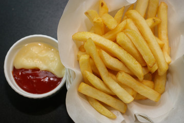 french fries with ketchup on plate