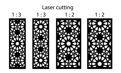 Set of decorative vector panels for laser cutting. Template for interior partition in arabesque style. Ratio 1:2, 1:3