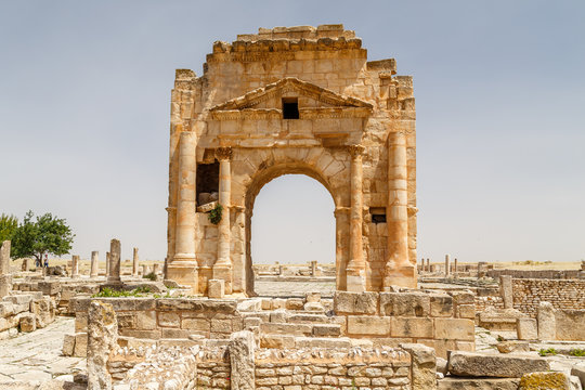 Ruins of the ancient Roman town Mactaris (modern Maktar), Tunisia