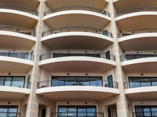 Sliema, Malta, on January 5, 2019. Modern city architecture. Fragment of a facade of the multystoried building