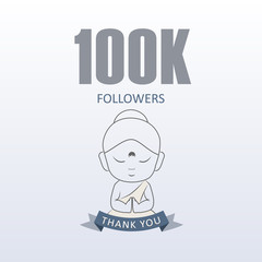 Little Monk showing gratitude for 100000 followers on social media- Thank you from Little Buddha