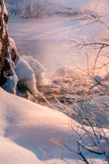 Snowy Winter river sunrise