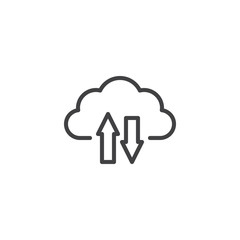 Download and upload cloud line icon. linear style sign for mobile concept and web design. Cloud storage with arrows down and up outline vector icon. Symbol, logo illustration. Pixel perfect vector 