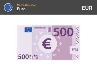 Five hundred Euro banknone. Paper money. Currency. Flat style. Vector illustration.