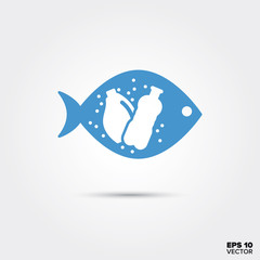 Microplastic in fish Icon. Water pollution Symbol.