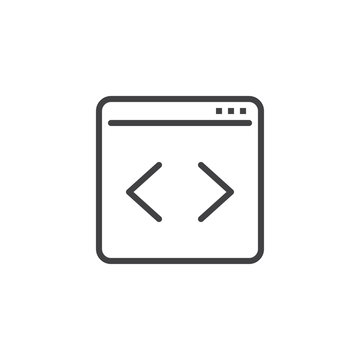 Web page Coding line icon. linear sign for mobile concept and web design. Coding script web development and programming optimization outline vector icon. Custom code symbol